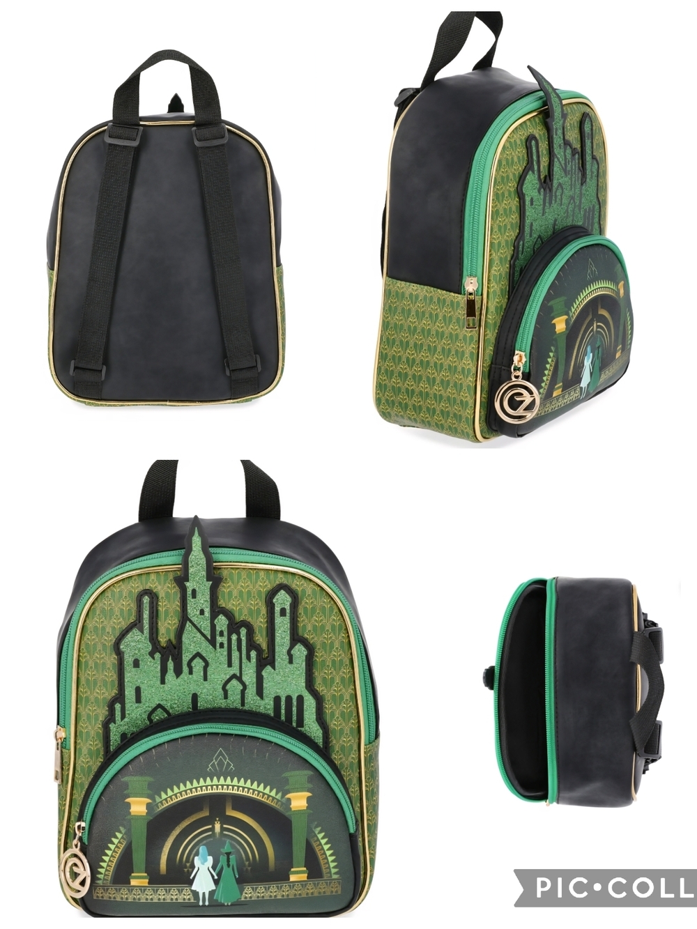 Green & Black Mini Backpack with Castle Motif